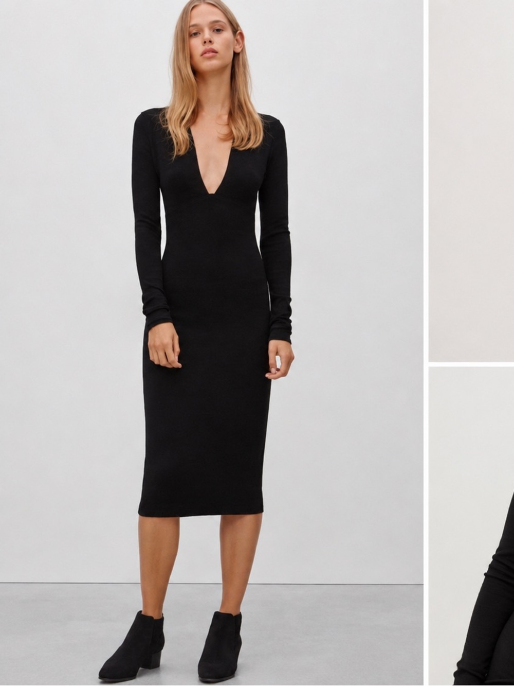 Wilfred free Black Deep V Long-Sleeve Midi Dress- Abby Midi Dress by Aritzia